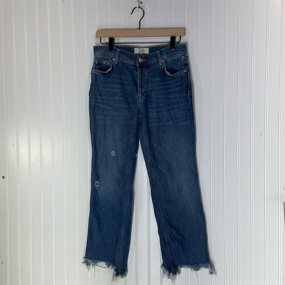 We The Free By Free People Raw Hem Straight Leg Jeans 26 Boho Y2K‎ Grunge Denim